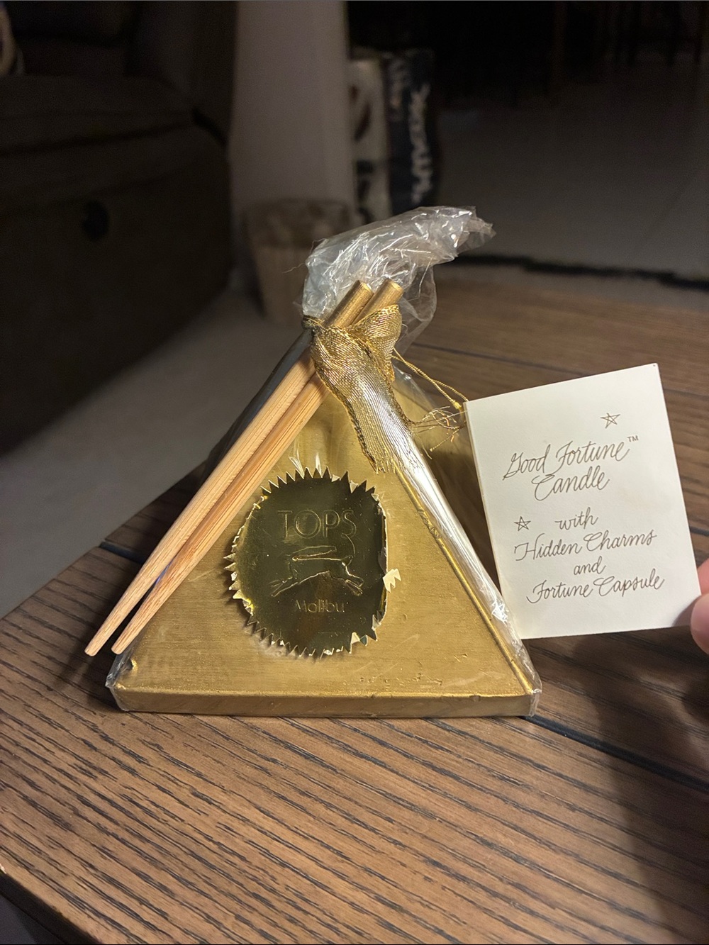 Malibu Gold Pyramid Good Fortune Candle with Decorative Picks and Tag
